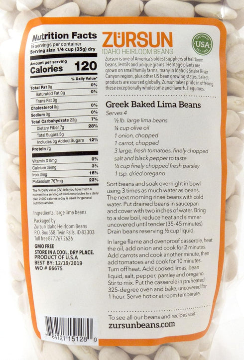 Zuersun 24 oz (2-Pack) Zursun Heirloom Dry Large Lima Beans each