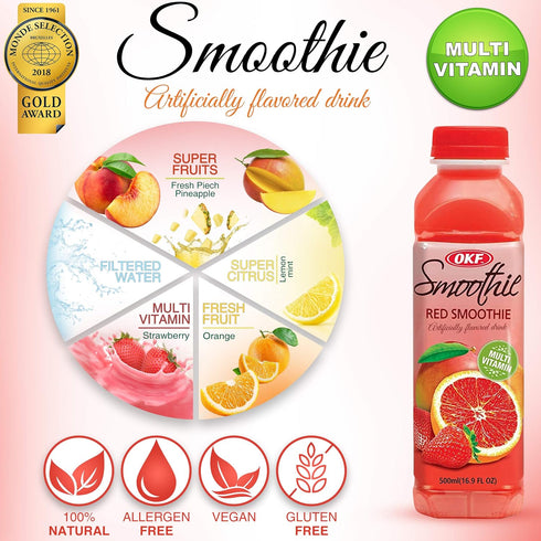 16.9 6 Pack) OKF Smoothie, Multi Vitamin Premium New Drink, Fluid Ounce (Red Smoothie