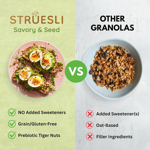 9 Oz Struesli Savory & Seed Organic Granola, Nut, Grain & Gluten Free, Healthy Snacks with Pumpkin, Sunflower & Chia