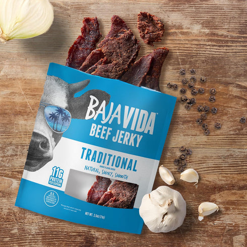 Packs, 2.5 Oz (Pack 3) Baja Vida Traditional Beef Jerky - Beef Jerky Snack Healthy Jerky, Gluten-Free, All-Natural