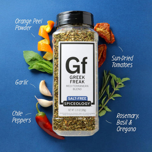 11.5 oz Spiceology Greek Freak Mediterranean Salt-Free Seasoning Greek Herbs & Spices for Chicken, Potatoes, Salad