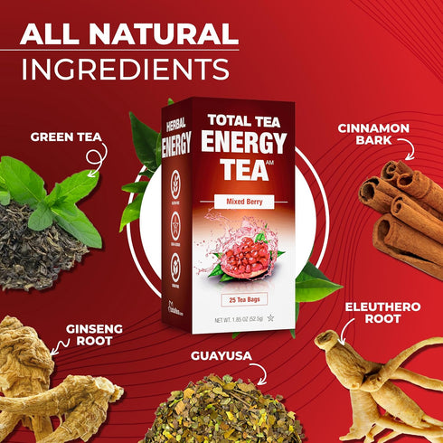 25 Total Tea Detox Guayusa Energy Tea - All Natural Herbal Caffeinated Tea Cleanse - Energy & Focus - Coffee Substitute