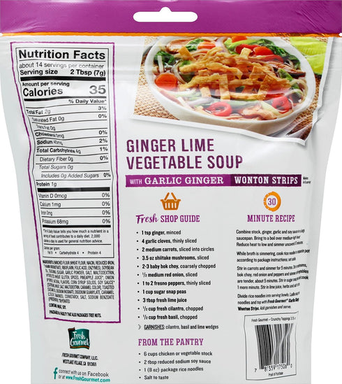 Fresh Gourmet Wonton Strip, Garlic Ginger, 3.5 Oz