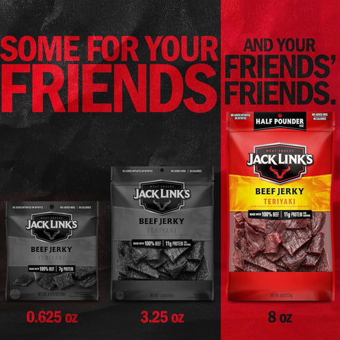 Jack Link's Beef Jerky, Teriyaki, Half Pounder Large Bag - Flavorful Meat Snack with 11g Protein per Serving