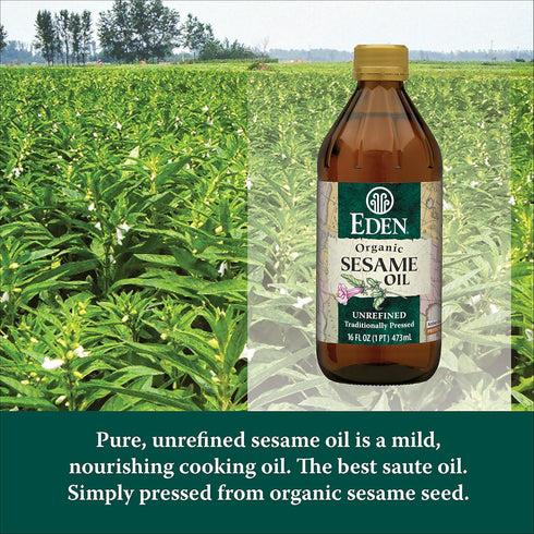 16 oz Eden Organic Sesame Oil, Unrefined, Extra Virgin, Traditionally Pressed, fl Glass Bottle