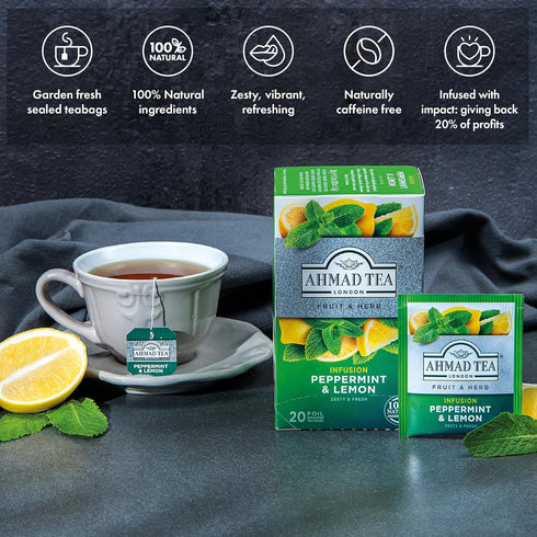 Ahmad Tea Peppermint & Lemon Tea, 20 Bags, 30g