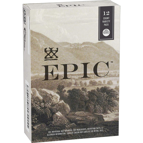 Pack 12 EPIC Bars, Variety (Chicken, Beef, Venison), Keto-Friendly, Bars