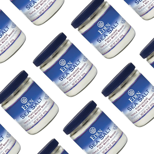 82 16 oz (1lb) Eden Sea Salt, Hand Harvested Portuguese, Triple Sea Water Washed, Fine Grind, Trace Minerals, Glass