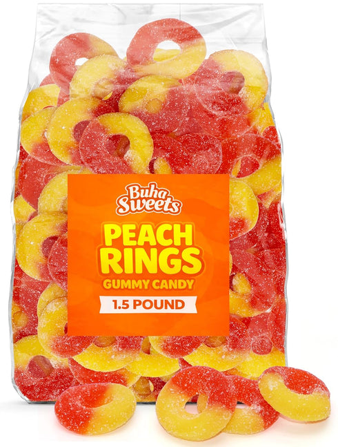Buha Sweets Bulk Peach Ring Gummy Candy - Sweet & Tangy Sugar Coated Peach