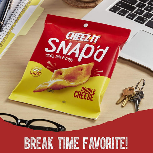 21.6oz (6 Cheez-It Snap'd Cheese Cracker Chips, Thin Crisps, Lunch Snacks, Double Cheese, Case Pouches)