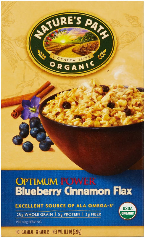 Nature's Path Organic Instant Hot Oatmeal, Optimum Power, Blueberry Cinnamon Flax, 8