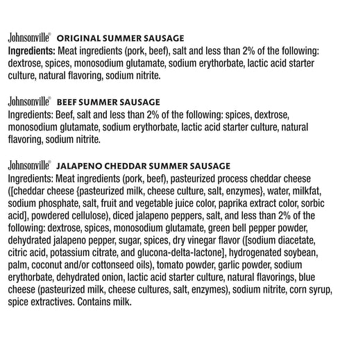Summer 3/12oz. Pack, Johnsonville Original, Beef, Jalapeno Cheddar Sausages Gift Good Source of Protein, Great on