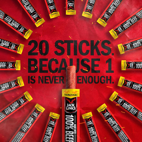 5g 100%-Beef,Keto 0.92 Oz.,(Pack 40) Jack Link's Beef Sticks,Teriyaki - Protein Snack,Meat Stick with of Protein,Beef