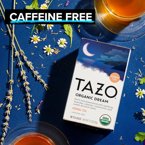 96 (16ct Pack 6) TAZO Organic DREAM Herbal Tea Bags, Caffeine-Free Bedtime Tea, Relaxing Chamomile and Lavender Blend