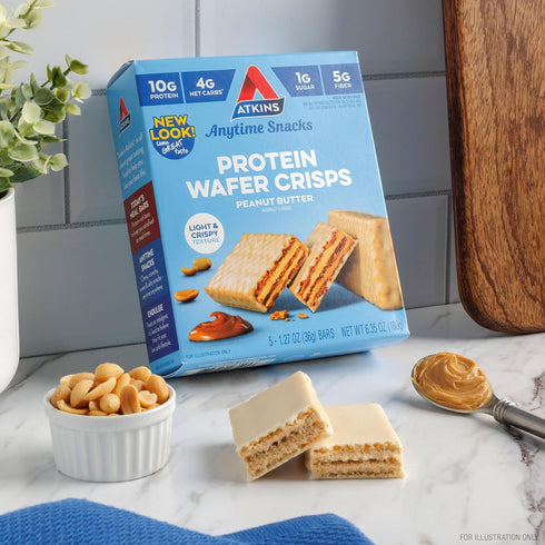 4g 1g 5 Count Atkins Peanut Butter Protein Wafer Crisps, Protein Dessert, Net Carb, Sugar, Keto Friendly