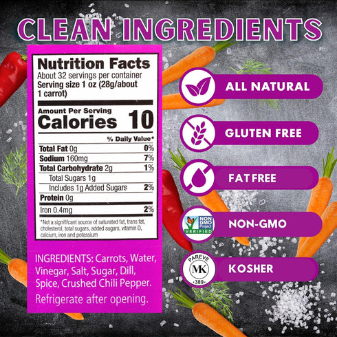32oz, 2 Pack, 40 Foster's Pickled Carrots in a Jar, Original, Traditional Pickled Carrot Sticks Recipe for over years
