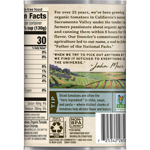Muir Glen 14.5 Oz Organic Diced Tomatoes, No Salt