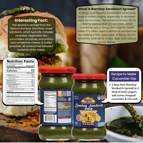 10.5oz (300g) Rani Bombay Sandwich Spread, Mild (Mint & Coriander) Glass Jar, Ready to Eat ~ Vegan | Gluten Free |