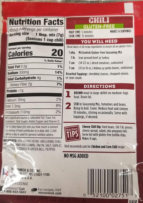 McCormick Chili Seasoning Mix, GLUTEN-FREE, 1oz (3 pack)
