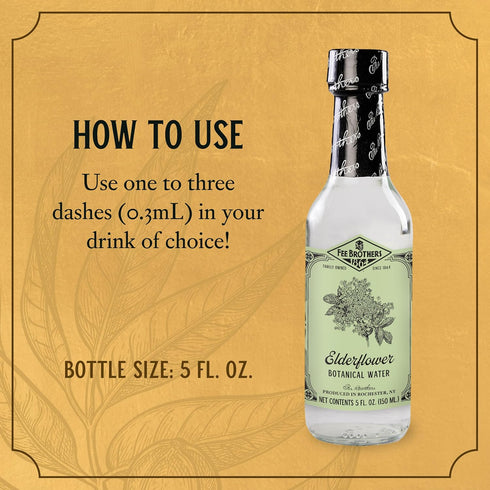5 oz Fee Brothers Elderflower Botanical Water - Cocktail Mixer, Aromatic Spirit and Floral Flavoring Extract, fl