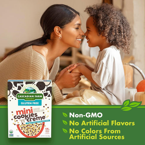 10.7 oz Cascadian Farm Organic Mini Cookies 'n' Crme, Gluten Free Cereal, Made with Whole Grain, Non-GMO