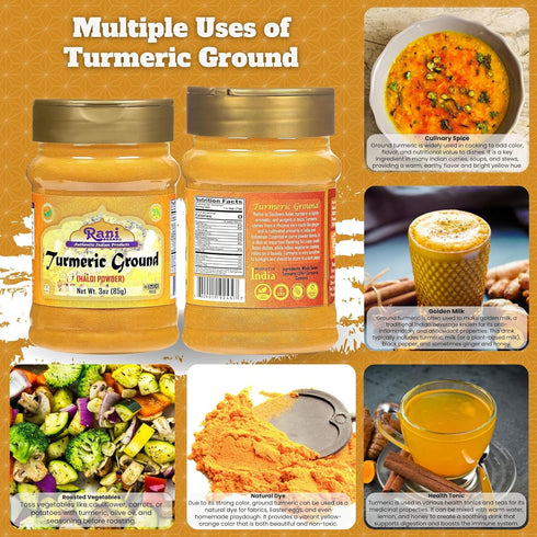Rani Turmeric (Haldi) Root Powder Spice, 3oz (85g) PET Jar, 100% Pure, Vegan, Gluten Friendly