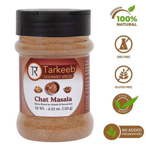 Tarkeeb Chat Masala 4.23 oz (120g) Shaker Top PET Jar | Tangy Indian Seasoning | All Natural | Vegan | No Colors | Gluten Free | NON-GMO | Indian Origin |