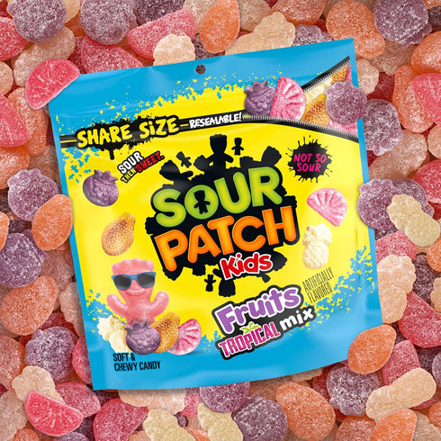 Gummy 11.11 oz SOUR PATCH KIDS Fruits Tropical Mix Soft & Chewy Candy, Share Size