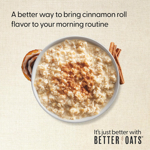 Better Oats 100 Packets, 90 10 (Pack 6) Calorie Cinnamon Roll Oatmeal Flax Seed and Whole Grain Breakfast, Cooks