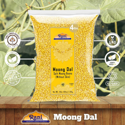 64oz (4lbs) 1.81kg Rani Moong Dal (Split Mung Beans Without Skin) Lentils Indian Bulk ~ All Natural | Gluten Friendly |