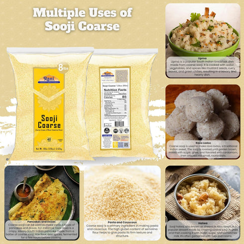 128oz (8lbs) 3.63kg Rani Sooji Coarse (Farina, Suji, Rava, Rawa, Wheat Semolina) Flour Bulk ~ All Natural | Vegan |