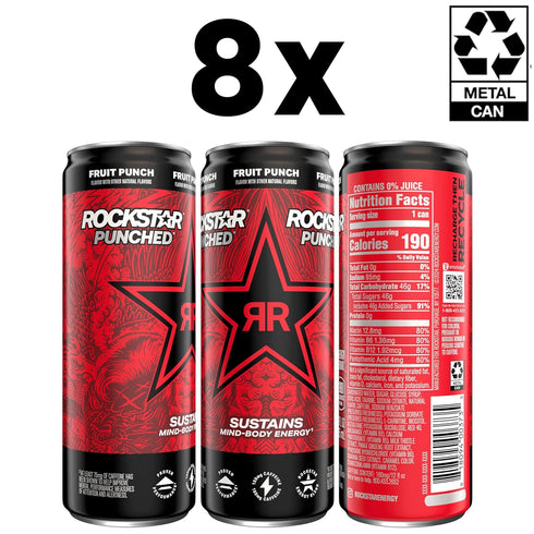by Rockstar 12oz (8 Pack) Rockstar Energy Drink, Fruit Punched, Sleek Cans