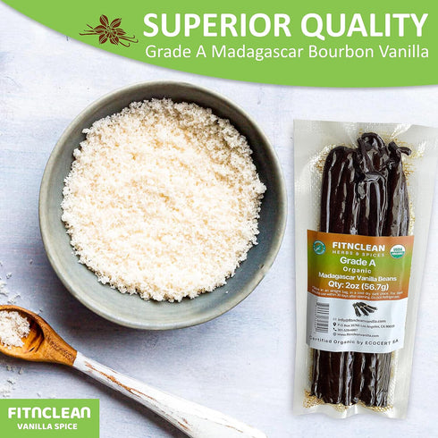 2oz 6"-8" Madagascar Organic Vanilla Beans Gourmet Grade A. Certified USDA Organic by FITNCLEAN VANILLA Bourbon Fresh