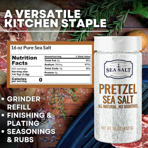 1 lb Pretzel Coarse Sea Salt for Soft Pretzels, Heat Resistant Bagel and Soft Pretzel Salt, All Natural for Baking