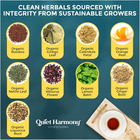 Quiet Harmony 20 Tinnitus Tea Herbal Support for Ringing Ears, Circulation & Calm | Ultra-Premium Caffeine-Free Tea
