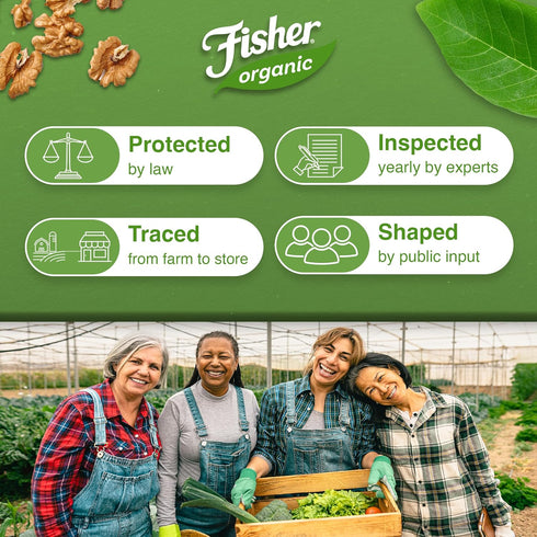 16 oz, Fisher Organic Walnut Halves & Pieces USDA Certified Organic Nuts, Unsalted California Grown, Non-GMO, No