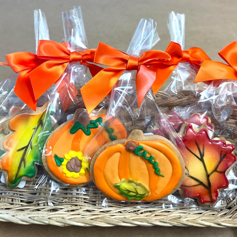 BakersDozenToGo Set 6 Thanksgiving Fall Leaf and Pumpkin Cookies- of Crunchy Shortbread Cookies Individually Wrapped by