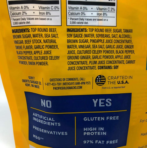 Pacific Gold 12 Count (2 (24 Count)) Beef Jerky Original & Teriyaki, Per Bag Bags