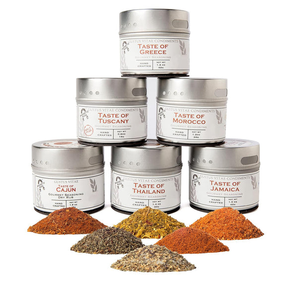 Gourmet World Flavors Seasoning Collection | Non GMO Verified | 6 Magnetic