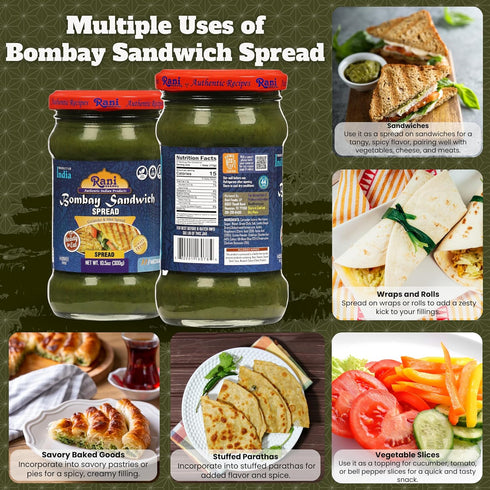 10.5oz (300g) Rani Bombay Sandwich Spread, Mild (Mint & Coriander) Glass Jar, Ready to Eat ~ Vegan | Gluten Free |