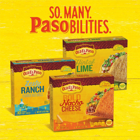 10 5.4 oz (Pack 6) Old El Paso Stand 'N Stuff Bold Nacho Cheese Flavored Taco Shells, Gluten Free, Ct