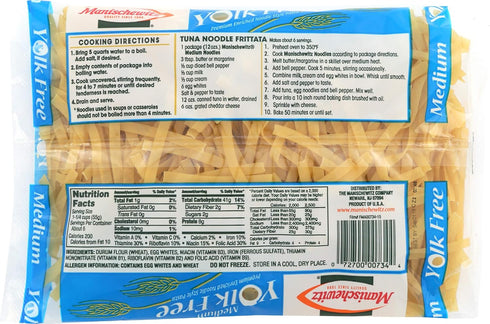 12oz (3 Pack) 8gr Manischewitz Premium Enriched Medium Yolk Free Noodle Pasta Cholesterol Free, Protein Per Serving
