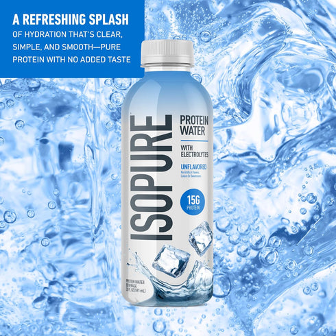 15g 20 oz 12-Pack Isopure Clear Protein Water with Electrolytes, Whey Protein Isolate, Zero Sugar, Unflavored, fl