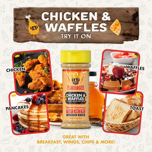 2 Chicken & Waffles Seasoning Topper Mix, Bottles by Flavor God - Premium All Natural & Healthy Spice Blend