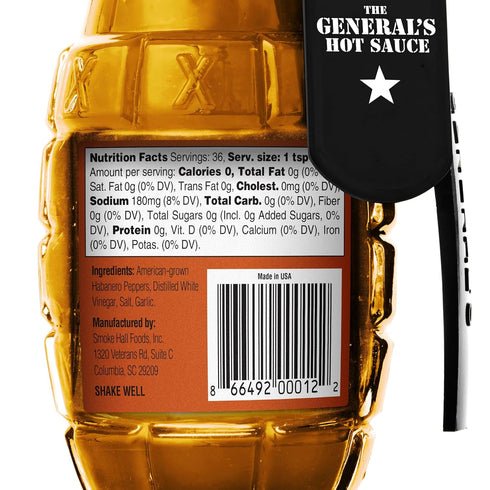 4/5 6oz The General's Hot Sauce Shock & Awe - Habanero Peppers, Heat Rating, All Natural Spicy Sauce, Small-Batch