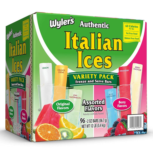 Wyler's Authentic Italian Ice, Fat Free Freezer Bars, Assorted Flavors (96ct -