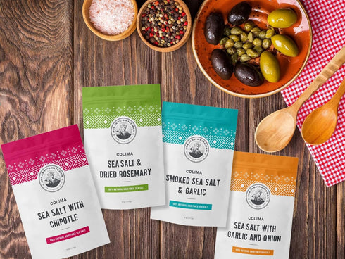 100% Colima Sea Salt New Flavors - Natural Flaky Sea Salt With Four Different Flavors - Hand Harvested & Unrefined