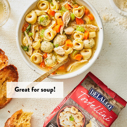 8.8 oz (4 Pack) DeLallo Three Cheese Tortellini Pasta, Bag, Made with Parmesan Cheese
