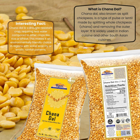 64oz (4lbs) 1.81kg Rani Chana Dal (Split Desi Chickpeas without skin) Bulk ~ All Natural | Gluten Friendly | NON-GMO |