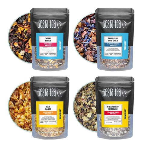 Set, 8 Tiesta Tea - Fruity Tea Sampler Dry Flight Loose Leaf, No Caffeine, Makes Hot and Iced, Assorted Fruit Brews